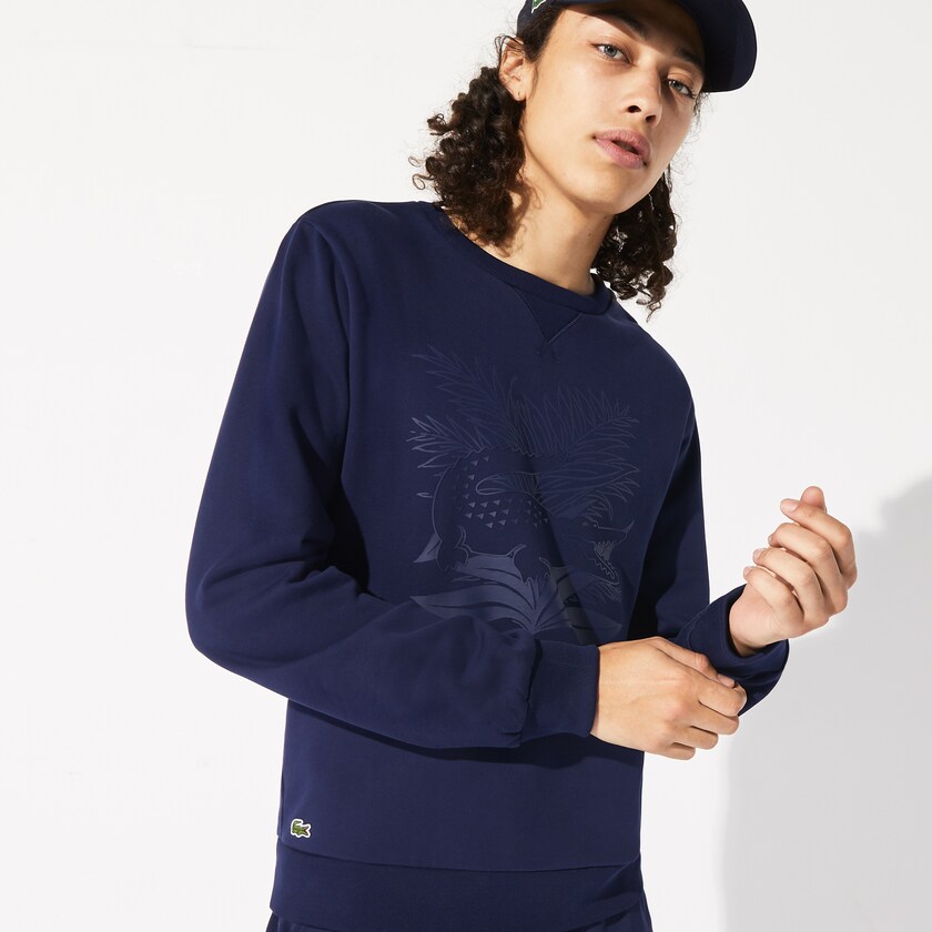 Sudaderas Lacoste SPORT Roland Garros Plant Print Hombre Azul Marino Azules Verdes | TU8-43974Q1