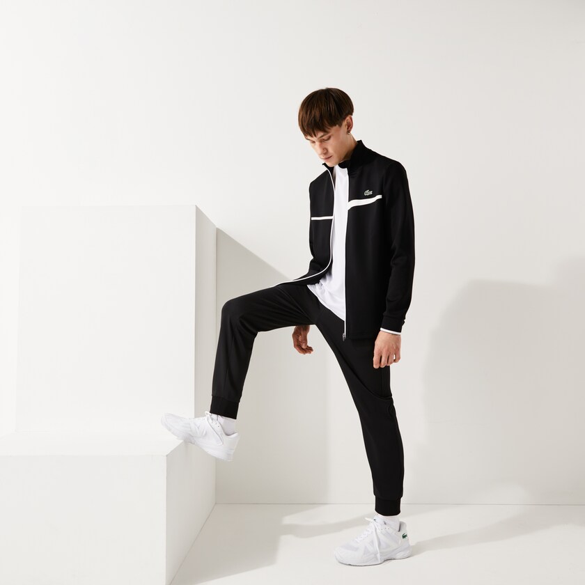 Sudaderas Lacoste SPORT Stand-Up Collar Zip Tennis Hombre Negros Blancos | IO4-03230I2