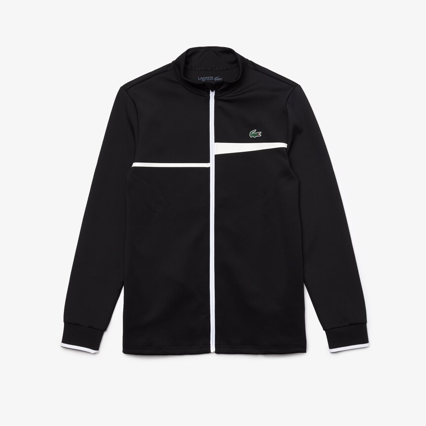 Sudaderas Lacoste SPORT Stand-Up Collar Zip Tennis Hombre Negros Blancos | IO4-03230I2