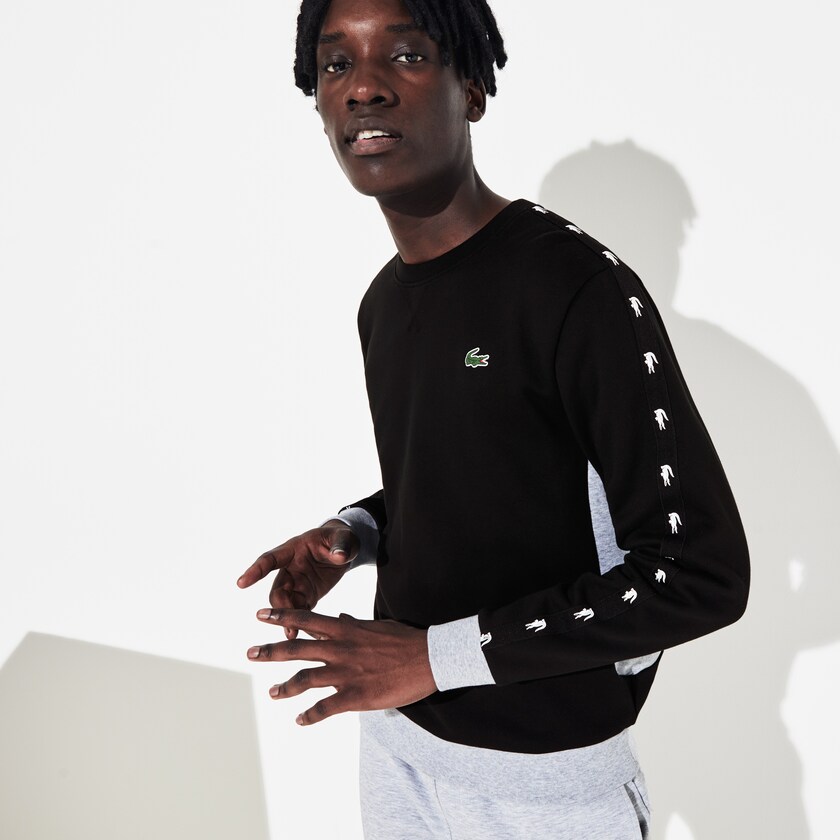 Sudaderas Lacoste SPORT Two-Tone Fleece Crew Neck Hombre Negros Grises | GF9-74577P6