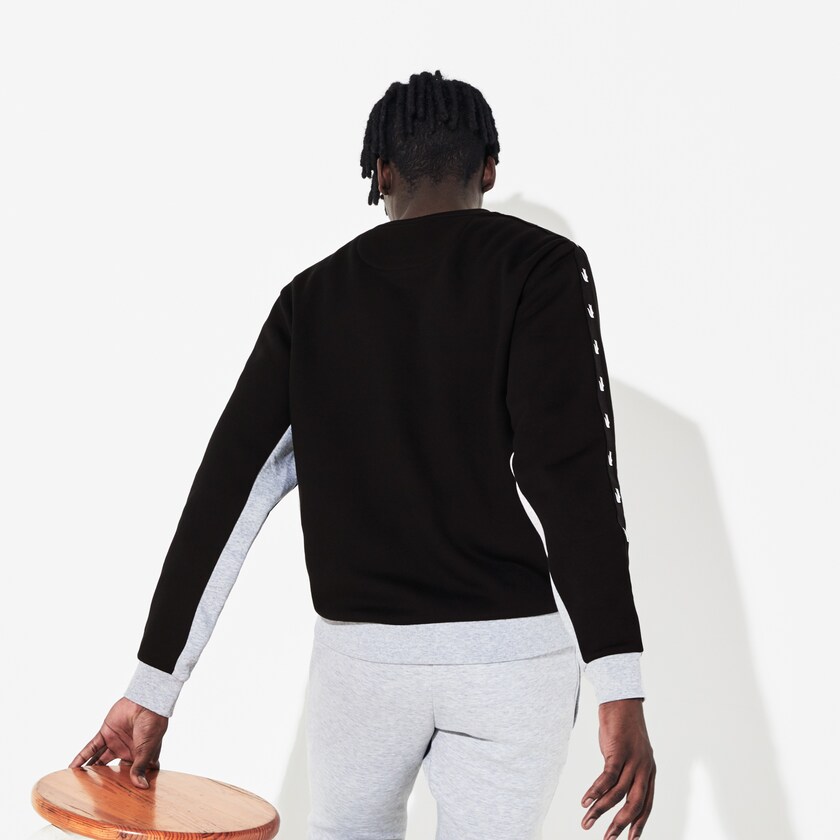 Sudaderas Lacoste SPORT Two-Tone Fleece Crew Neck Hombre Negros Grises | GF9-74577P6
