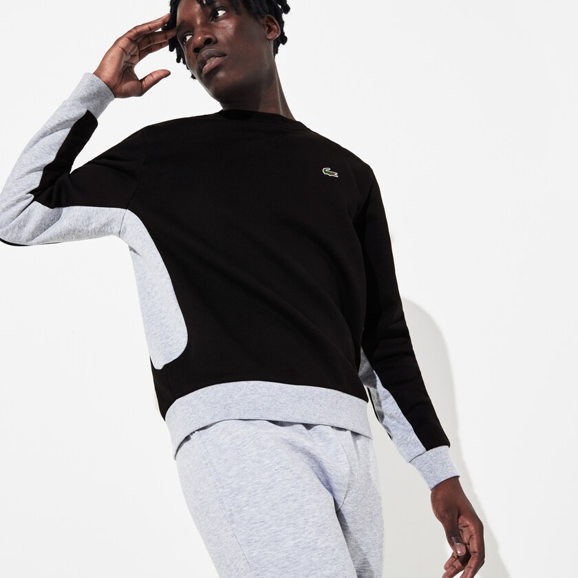 Sudaderas Lacoste SPORT Two-Tone Fleece Crew Neck Hombre Negros Grises | GF9-74577P6