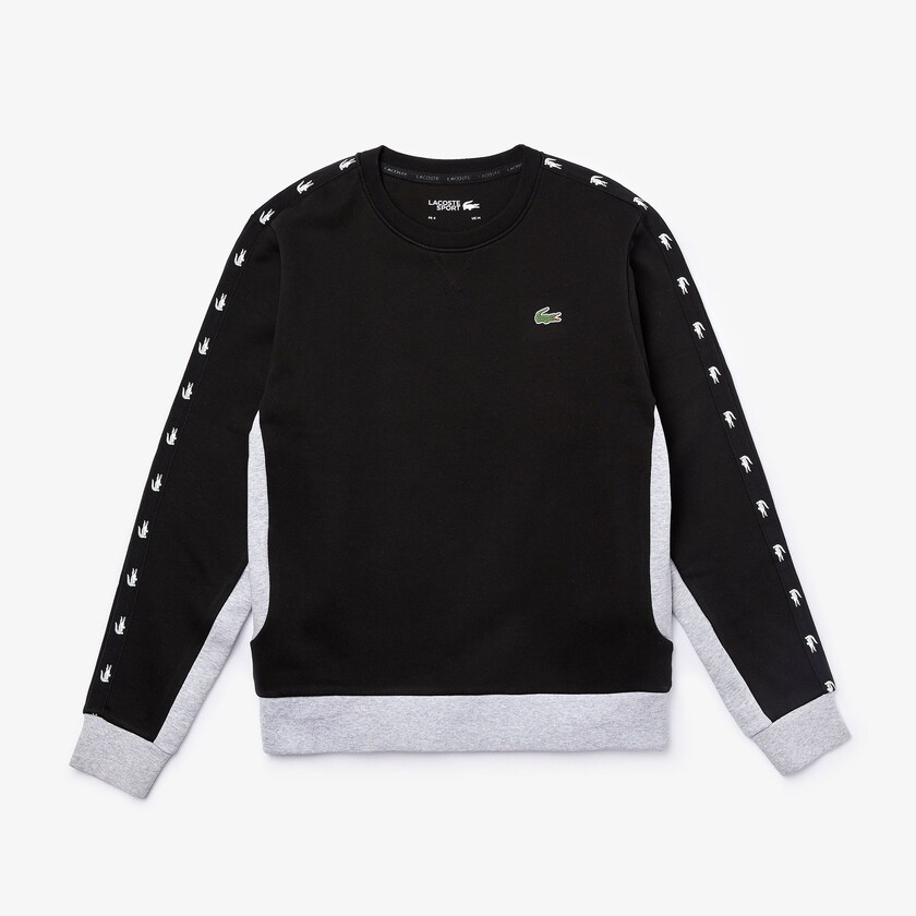 Sudaderas Lacoste SPORT Two-Tone Fleece Crew Neck Hombre Negros Grises | GF9-74577P6