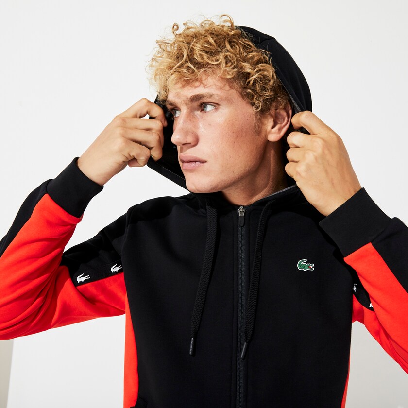 Sudaderas Lacoste SPORT Two-Tone Fleece Hoody Hombre Negros Rojos Grises | VZ4-64186E5