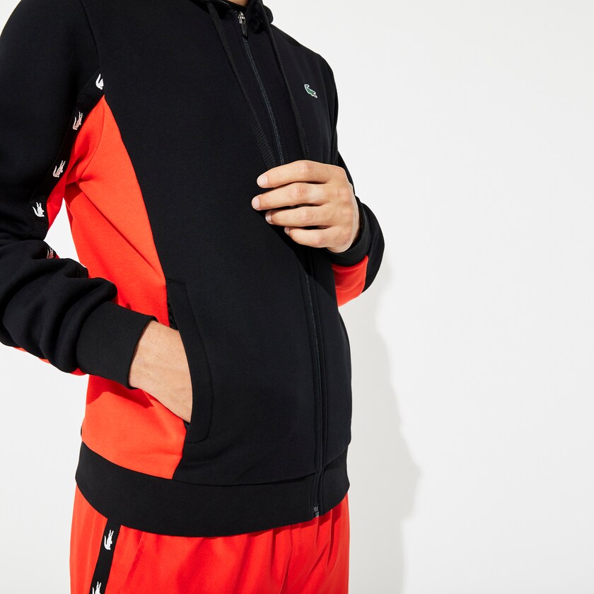 Sudaderas Lacoste SPORT Two-Tone Fleece Hoody Hombre Negros Rojos Grises | VZ4-64186E5