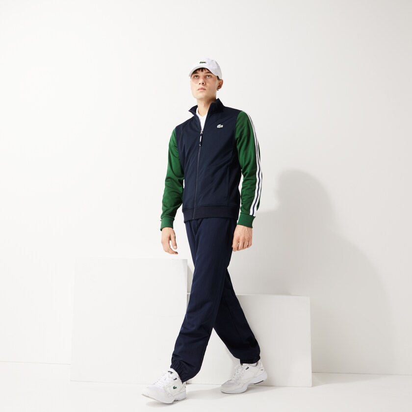 Sudaderas Lacoste SPORT Two-Tone Technical Piqué Zip Hombre Azul Marino Azules Verdes | RO2-64816Q3