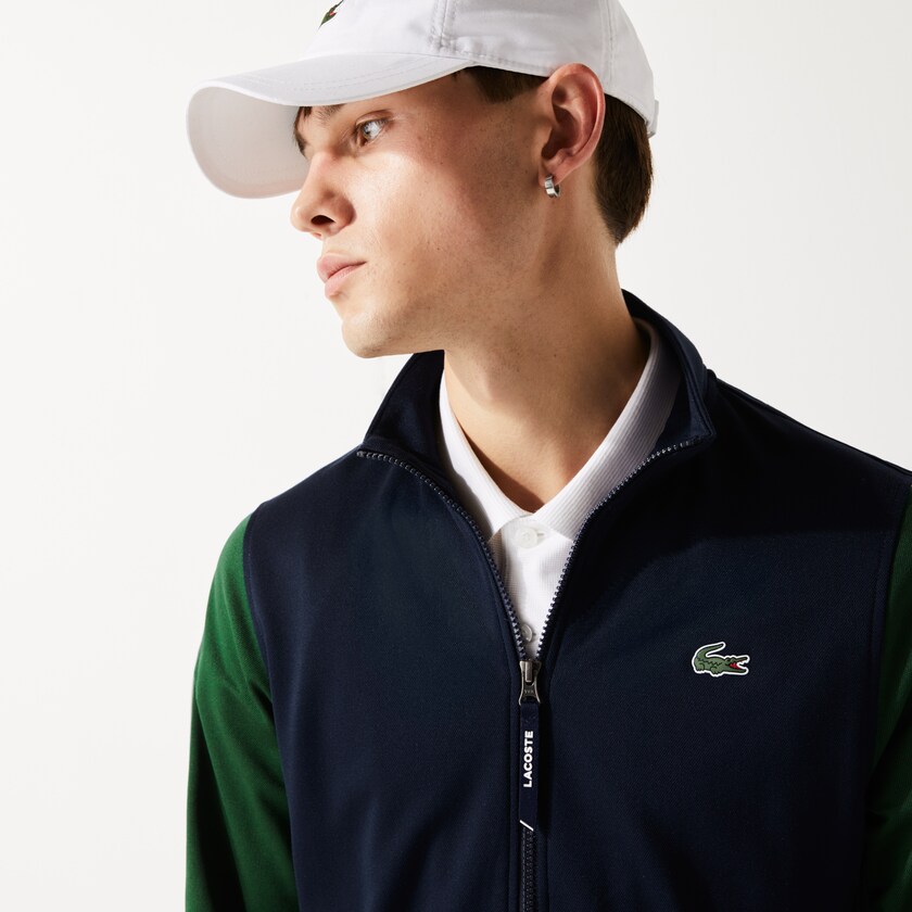 Sudaderas Lacoste SPORT Two-Tone Technical Piqué Zip Hombre Azul Marino Azules Verdes | RO2-64816Q3