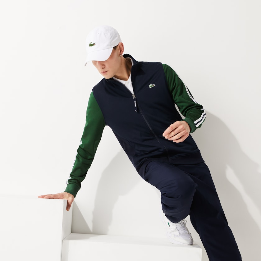 Sudaderas Lacoste SPORT Two-Tone Technical Piqué Zip Hombre Azul Marino Azules Verdes | RO2-64816Q3