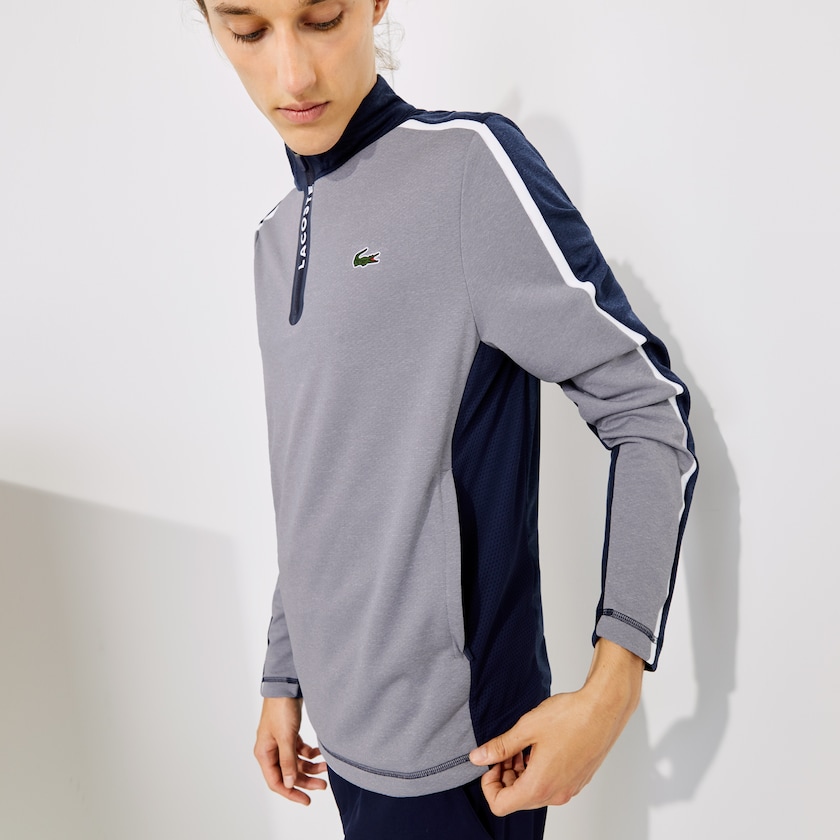 Sudaderas Lacoste SPORT Zip Stand-Up Collar Stretch Golf Hombre Grises Azul Marino Azules Blancos | LR6-17751F8