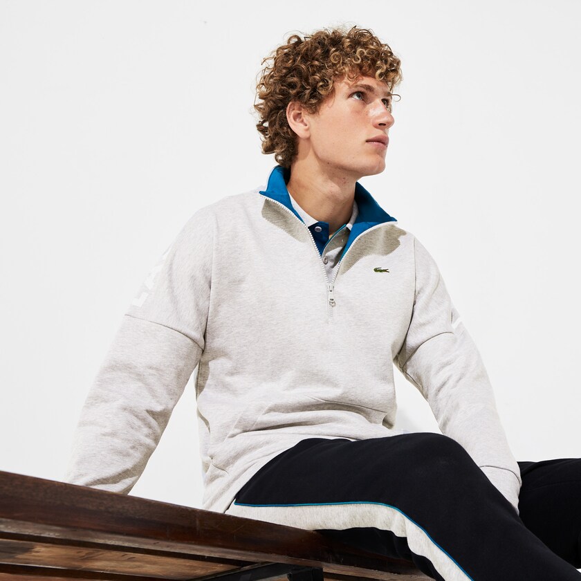 Sudaderas Lacoste SPORT Zip Standup Neck Cotton Hombre Grises Azules | VI9-12711U7