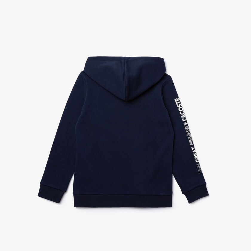 Sudaderas Lacoste Niños Azul Marino Azules Blancos Signature Logos Cotton-Blend Hoodie QT7-27042I1