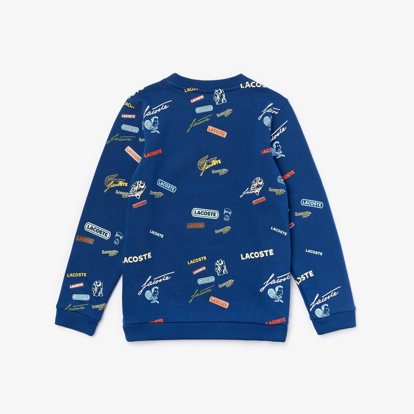 Sudaderas Lacoste Niños Azules Blancos Signature Print Cotton Fleece QB6-31803J7