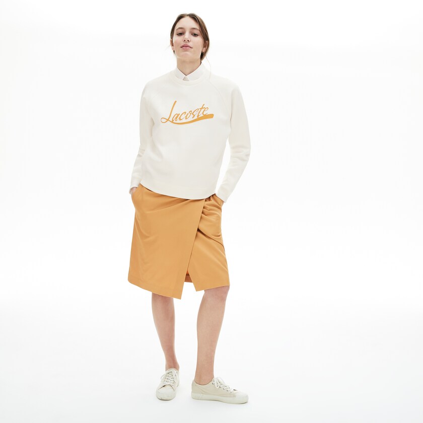 Sudaderas Lacoste Signature Print Crew Neck Mujer Blancos Marrom Claro | NA0-74067T0
