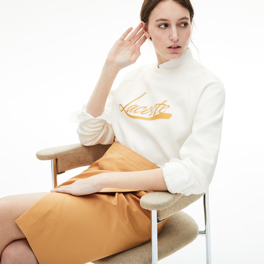 Sudaderas Lacoste Signature Print Crew Neck Mujer Blancos Marrom Claro | NA0-74067T0