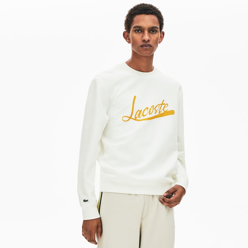 Sudaderas Lacoste Signature Print Crew Neck Hombre Blancos | PZ7-55875Q2