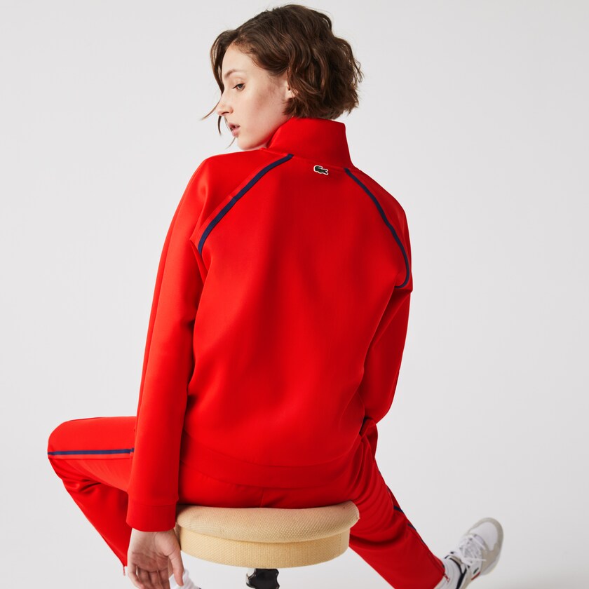 Sudaderas Lacoste Stand-Up Collar Vintage Style Zip Mujer Rojos Azules Rojos | CX0-76517S1