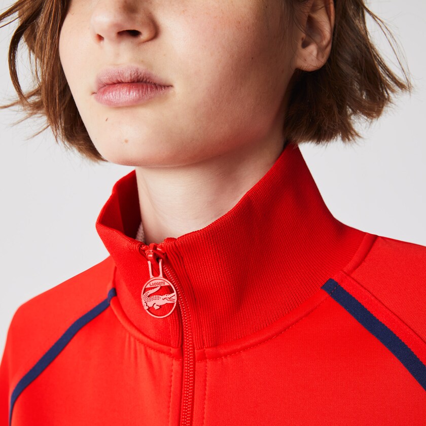 Sudaderas Lacoste Stand-Up Collar Vintage Style Zip Mujer Rojos Azules Rojos | CX0-76517S1