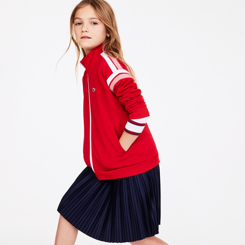 Sudaderas Lacoste Niños Rojos Blancos Striped Band Zippered EX5-72587N1