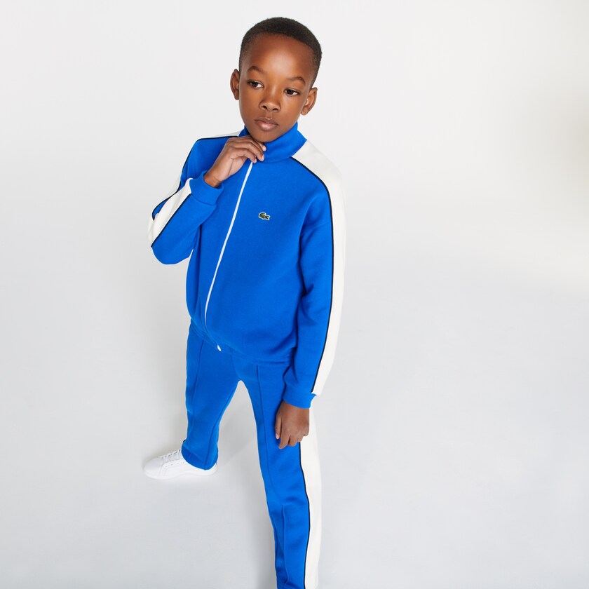 Sudaderas Lacoste Niños Azules Blancos Azul Marino Azules Two-Tone Cotton Fleece Zip VF7-77557T9