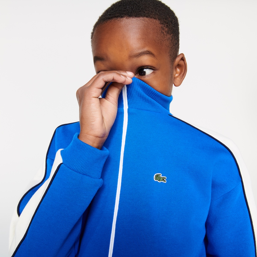 Sudaderas Lacoste Niños Azules Blancos Azul Marino Azules Two-Tone Cotton Fleece Zip VF7-77557T9