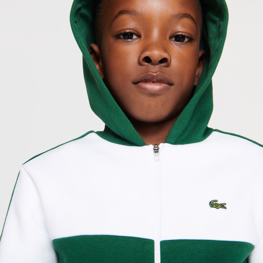 Sudaderas Lacoste Niños Blancos Verdes Two-Tone Croc-Print Hooded Zip SD5-39433O0