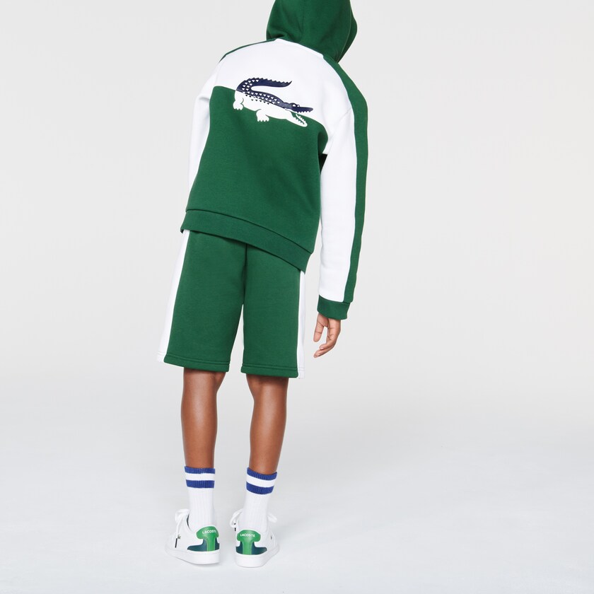 Sudaderas Lacoste Niños Blancos Verdes Two-Tone Croc-Print Hooded Zip SD5-39433O0