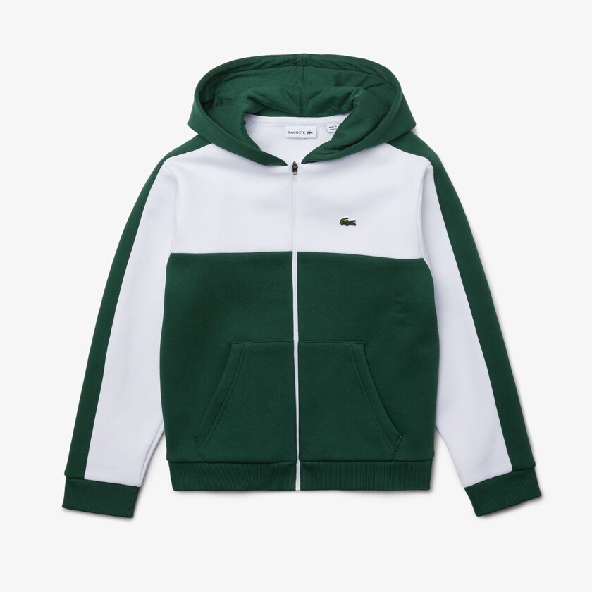 Sudaderas Lacoste Niños Blancos Verdes Two-Tone Croc-Print Hooded Zip SD5-39433O0
