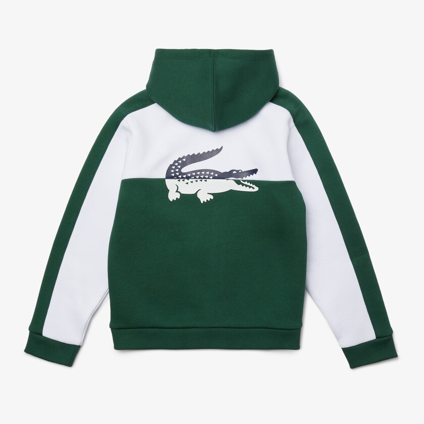 Sudaderas Lacoste Niños Blancos Verdes Two-Tone Croc-Print Hooded Zip SD5-39433O0