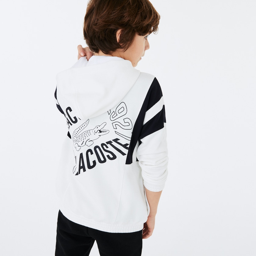 Sudaderas Lacoste Niños Blancos Azul Marino Azules Vintage Style Hooded Fleece Zip EW0-91199Z9