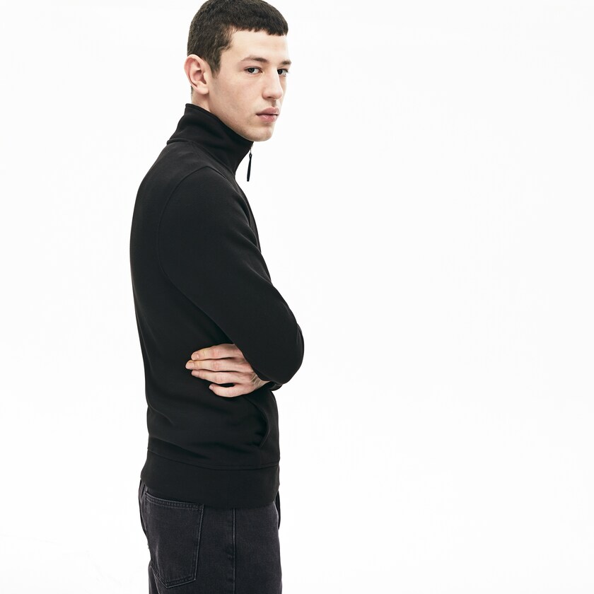 Sudaderas Lacoste Zip Stand-Up Collar Ribbed Hombre Negros Grises | RA6-04100R0