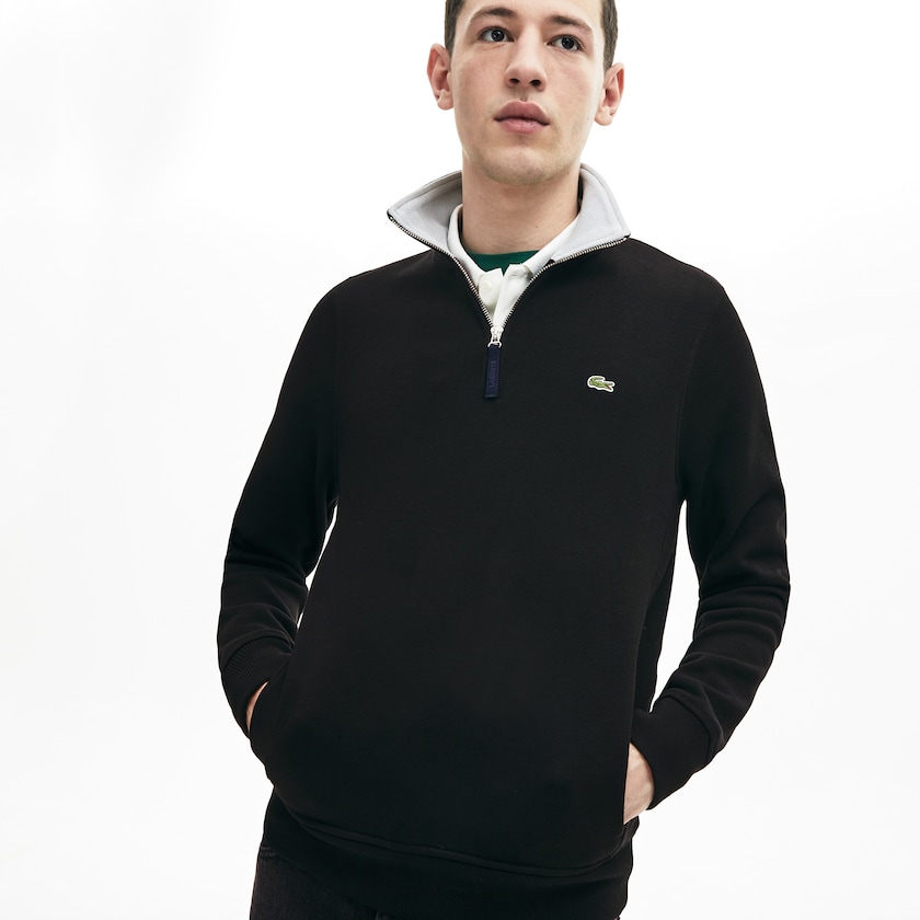 Sudaderas Lacoste Zip Stand-Up Collar Ribbed Hombre Negros Grises | RA6-04100R0