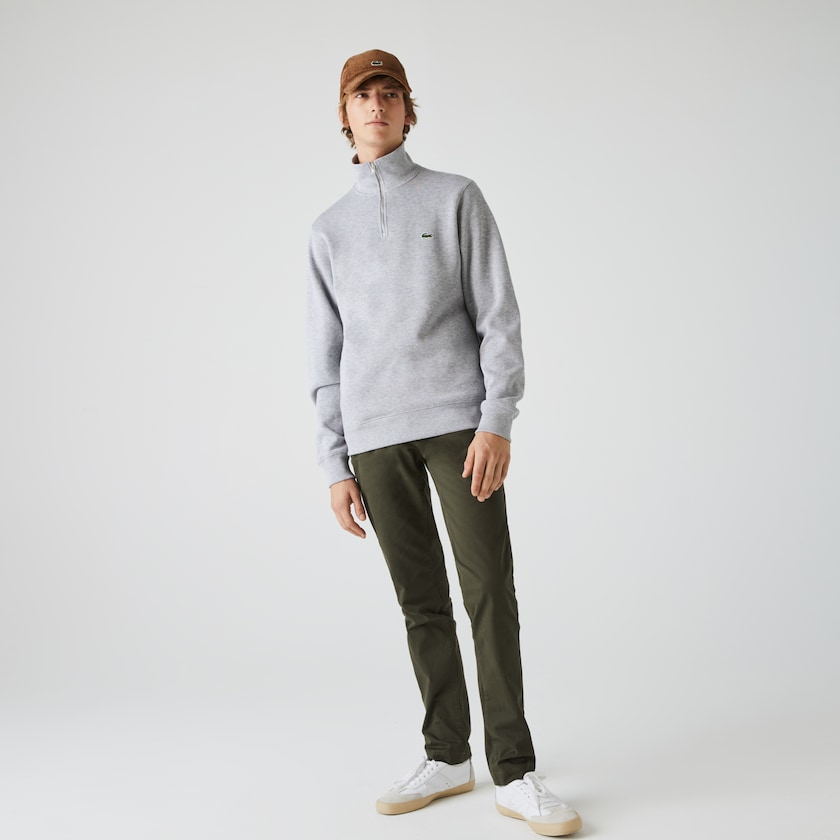 Sudaderas Lacoste Zippered Stand-Up Collar Cotton Hombre Grises | IH7-85978E4