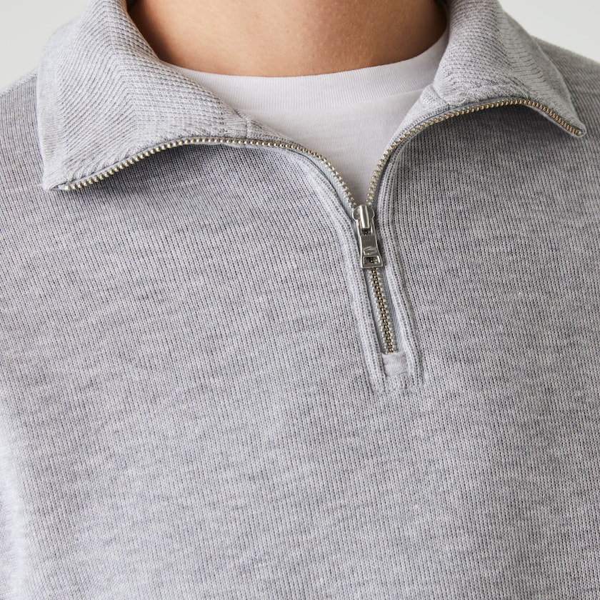 Sudaderas Lacoste Zippered Stand-Up Collar Cotton Hombre Grises | IH7-85978E4