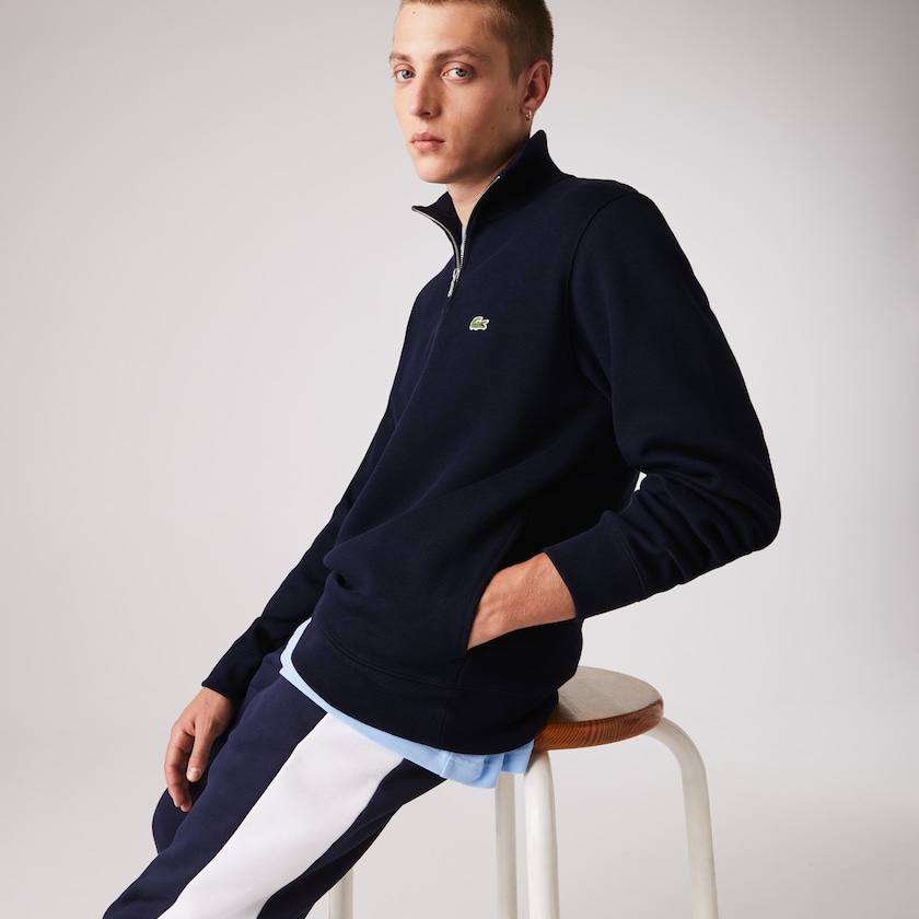 Sudaderas Lacoste Zippered Stand-Up Collar Cotton Hombre Azul Marino Azules | AC2-54975E8
