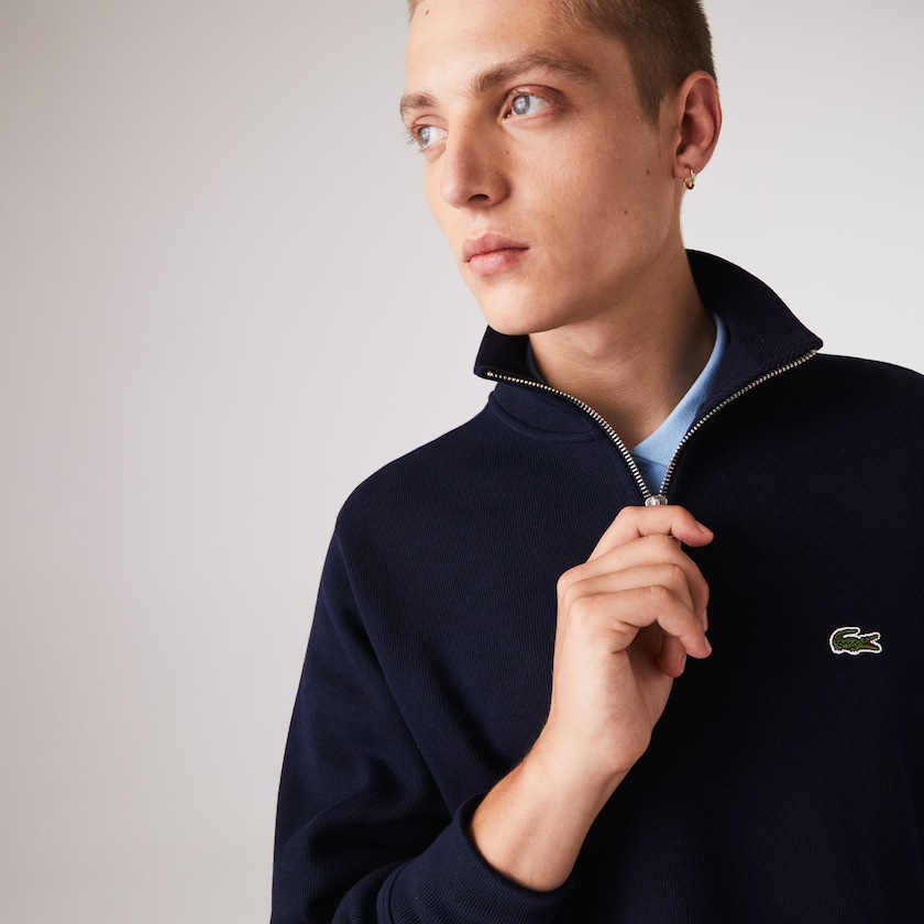 Sudaderas Lacoste Zippered Stand-Up Collar Cotton Hombre Azul Marino Azules | AC2-54975E8