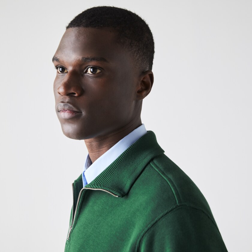 Sudaderas Lacoste Zippered Stand-Up Collar Cotton Hombre Verdes | BJ2-03700C7