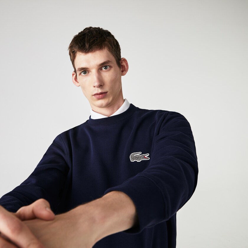 Sudaderas Lacoste x National Geographic Organic Cotton Hombre Azul Marino Azules Blancos | JJ7-00060O7