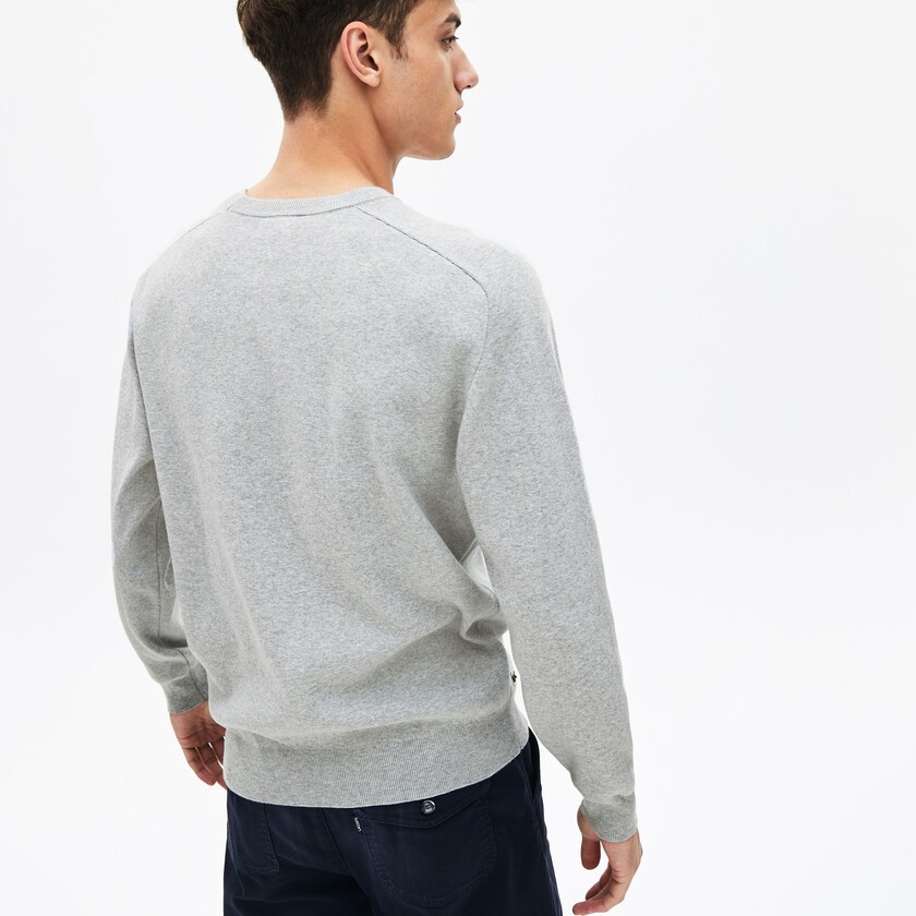 Suéteres Lacoste 3D-Lettering Crewneck Cotton Blend Hombre Grises | GG3-34433V0