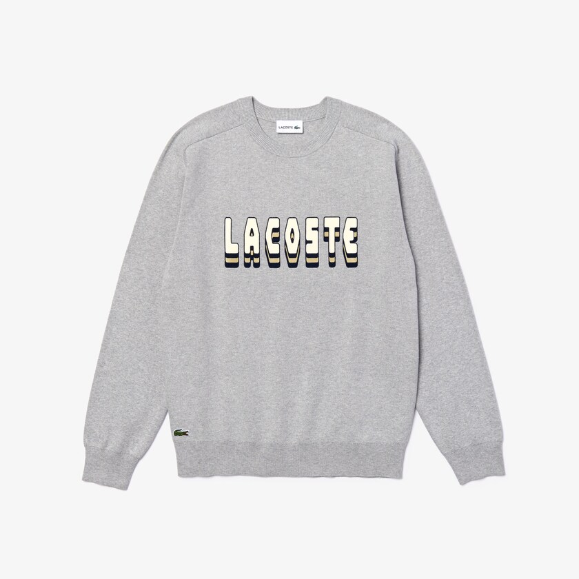 Suéteres Lacoste 3D-Lettering Crewneck Cotton Blend Hombre Grises | GG3-34433V0