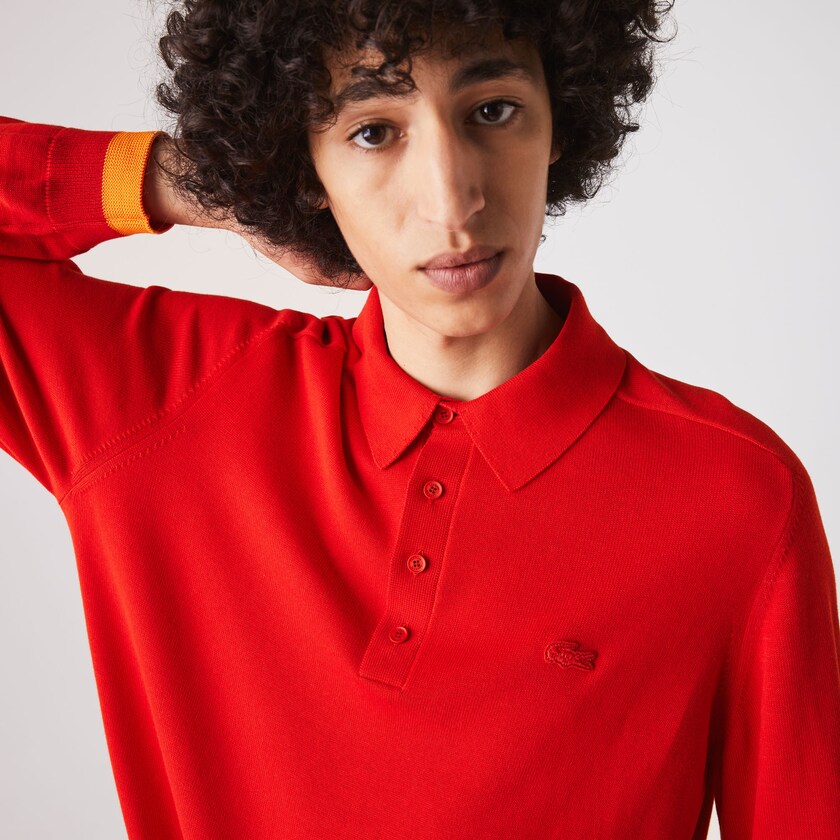 Suéteres Lacoste Contrast Striped Polo Collar Organic Cotton Hombre Rojos Rojos Oscuro Rojos | IO9-33903L9