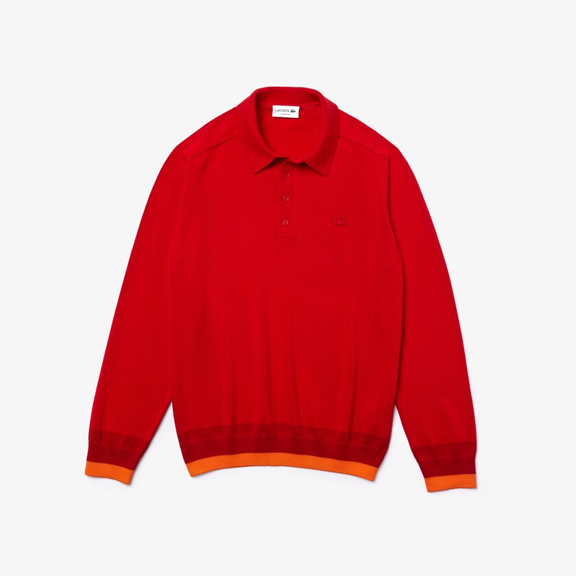 Suéteres Lacoste Contrast Striped Polo Collar Organic Cotton Hombre Rojos Rojos Oscuro Rojos | IO9-33903L9