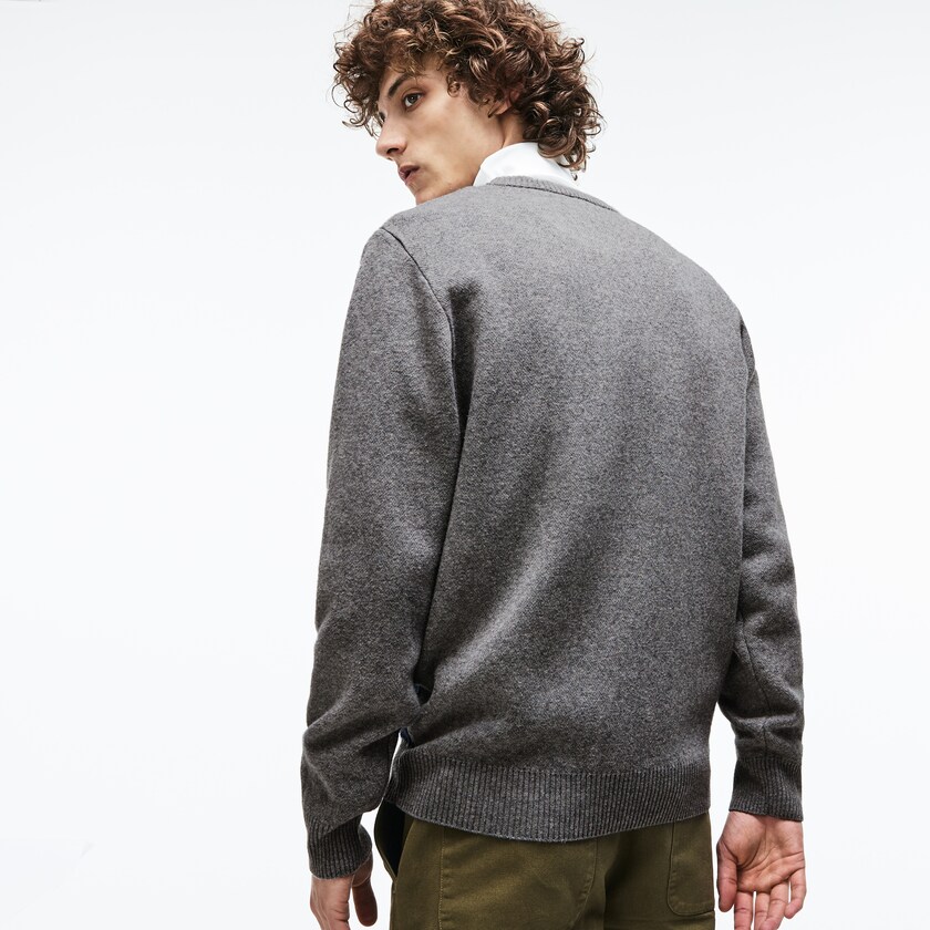Suéteres Lacoste Crew Neck Alpine Print Wool And Cotton Jacquard Hombre Grises Verdes Azules Blancos | VI4-73717X6