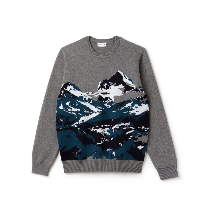 Suéteres Lacoste Crew Neck Alpine Print Wool And Cotton Jacquard Hombre Grises Verdes Azules Blancos | VI4-73717X6