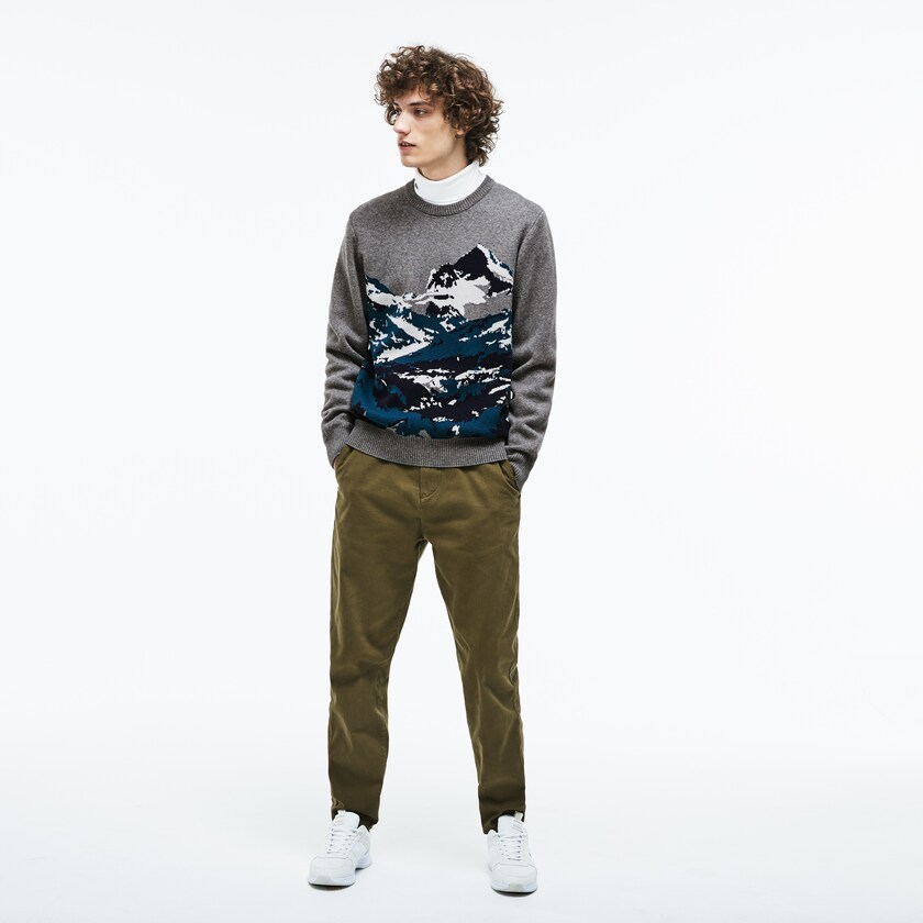 Suéteres Lacoste Crew Neck Alpine Print Wool And Cotton Jacquard Hombre Grises Verdes Azules Blancos | VI4-73717X6