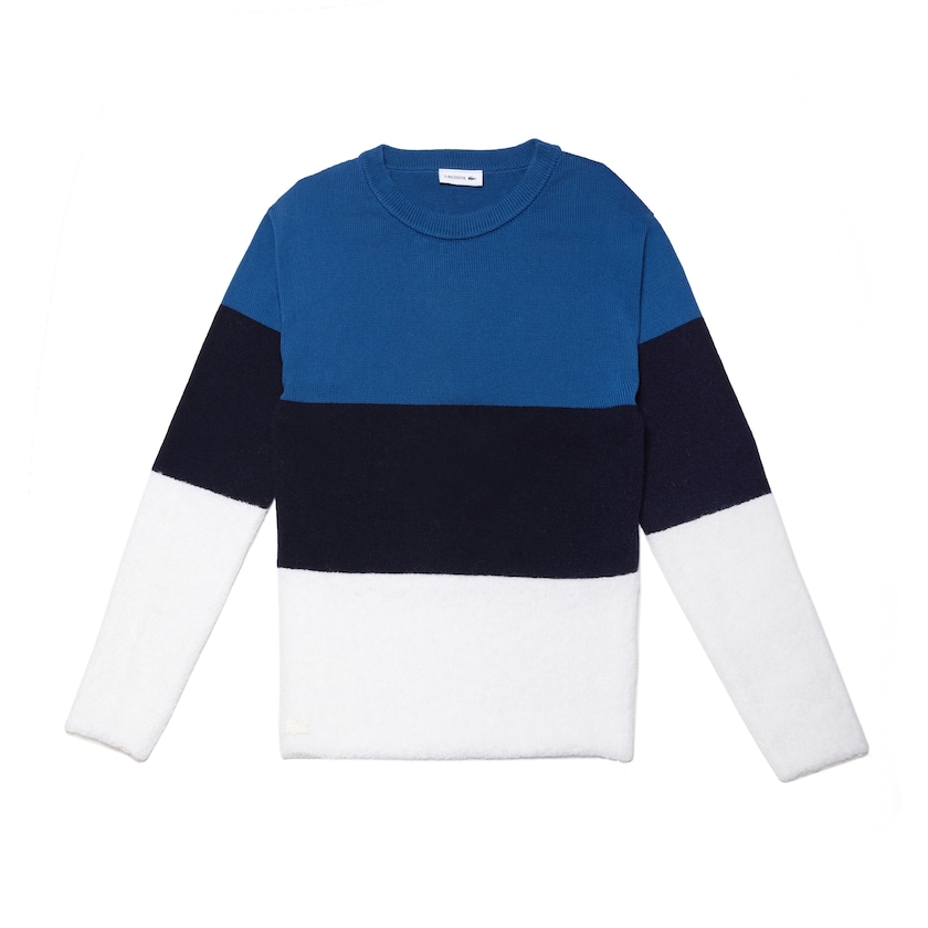 Suéteres Lacoste Crew Neck Colorblock Cotton, Mohair And Wool Jersey Mujer Blancos Azul Marino Azules | HR0-60066C1