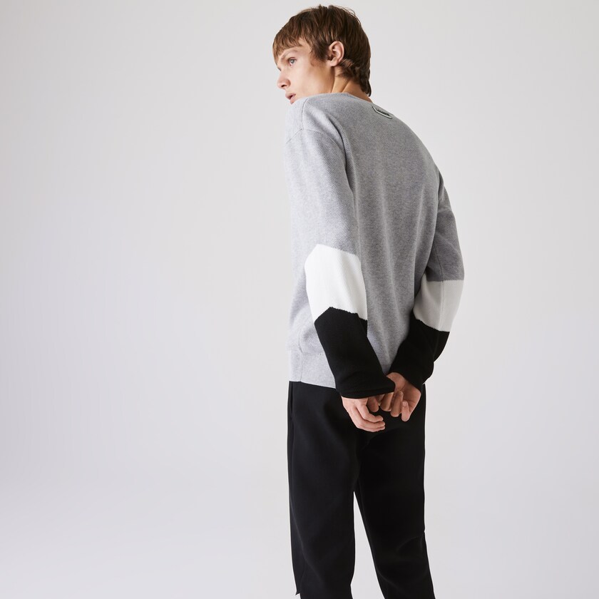 Suéteres Lacoste Crew Neck Colorblock Cotton Hombre Grises Blancos Negros | SZ1-11391S2