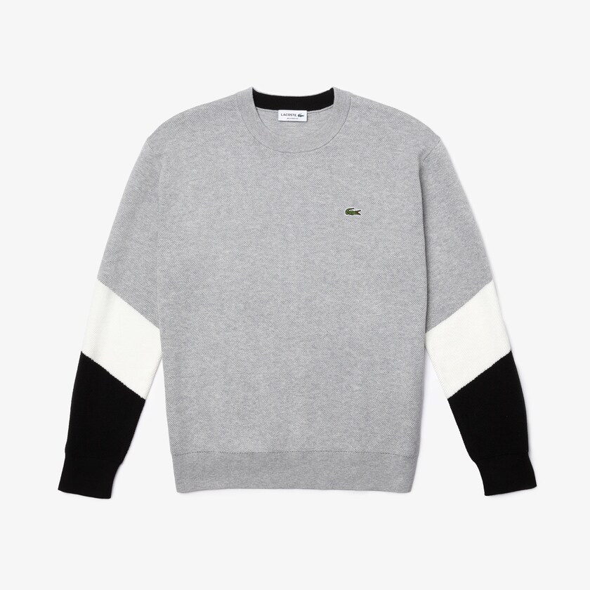 Suéteres Lacoste Crew Neck Colorblock Cotton Hombre Grises Blancos Negros | SZ1-11391S2