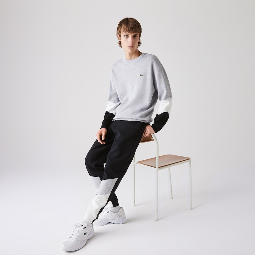 Suéteres Lacoste Crew Neck Colorblock Cotton Hombre Grises Blancos Negros | SZ1-11391S2