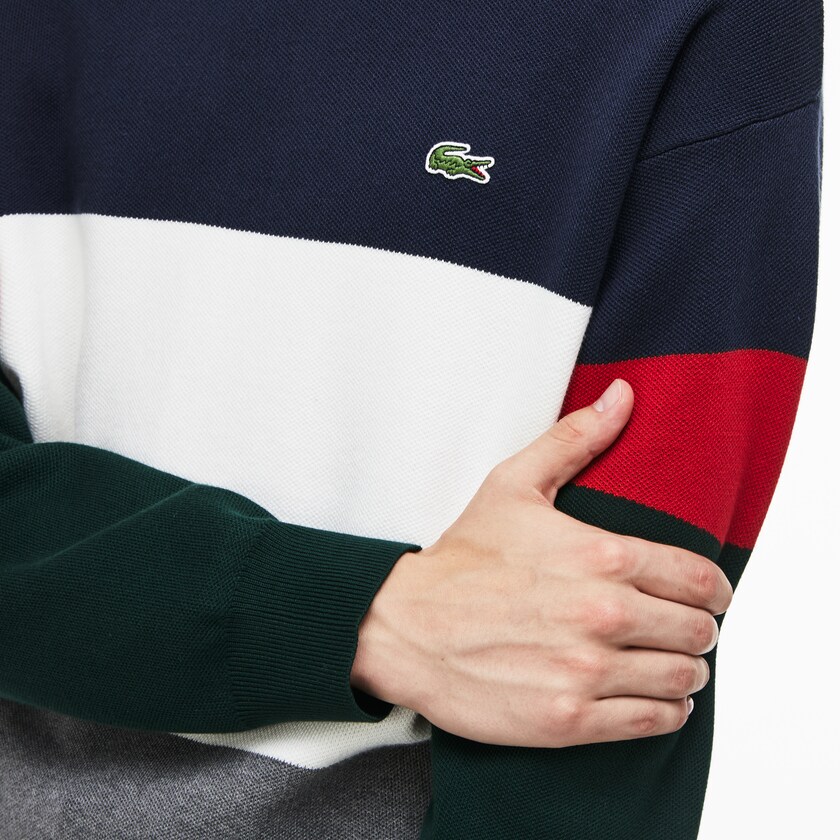 Suéteres Lacoste Crew Neck Colorblock Flat Ribbed Cotton Hombre Grises Blancos Azules Rojos Verdes | SD9-25772B8