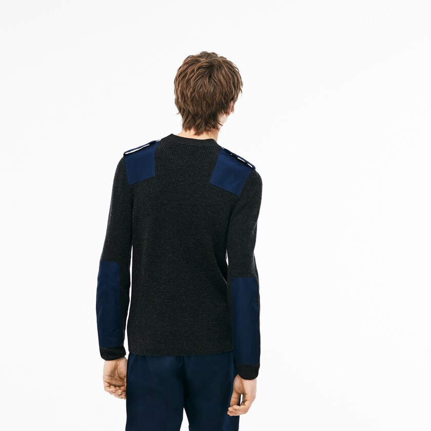 Suéteres Lacoste Crew Neck Colorblock Ribbed Wool And Cotton Hombre Grises Azul Marino Azules | DR6-96219H4